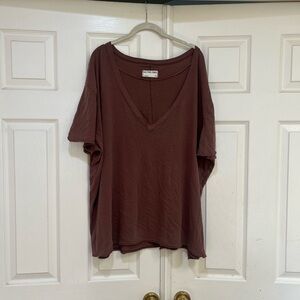 We the Free Brown V Neck Short Sleeve Tee Shirt size XL relaxed boho beach